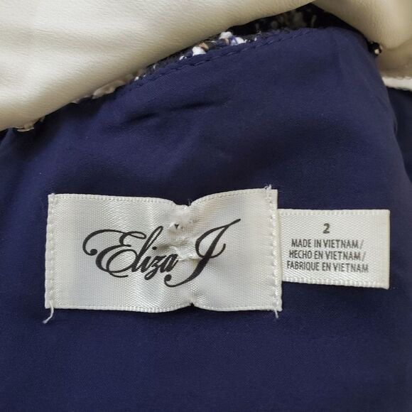 🔆 ELIZA J 🔆 Boucle Tweed Detachable Shirt Collar Dress - [size 2, Blue] - Picture 11 of 12